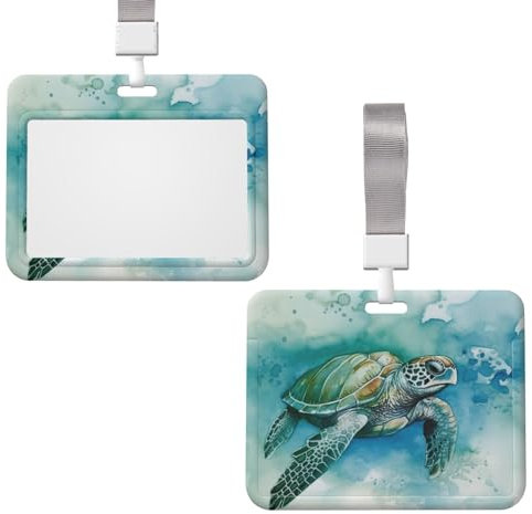 Ausweishalter mit Umhängeband, vertikale Kunststoffhülle, Schildkröte in Aquarellmalerei, Kartenhalter für Arbeits-, Ausweis-, U-Bahn-Karten-Zugangskarte