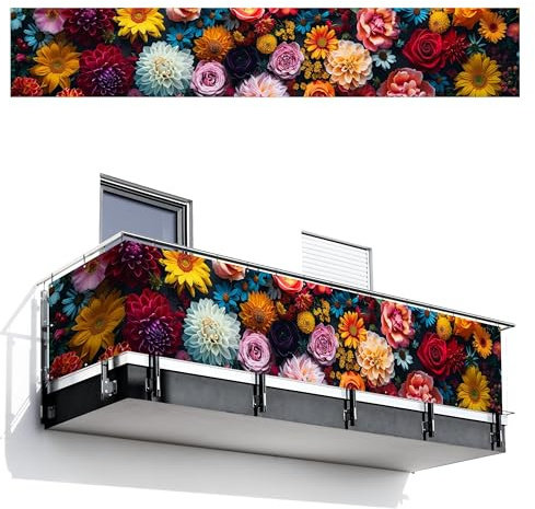 MuchoWow© Balkon Sichtschutz Einseitig Groß PVC Seitenwand Terrassen für | 90x500 cm - den Garten ohne bohren Wetterfest Seitlich Zaun Terrasse Balkon Dekoration Blumen - Bunt - Natur