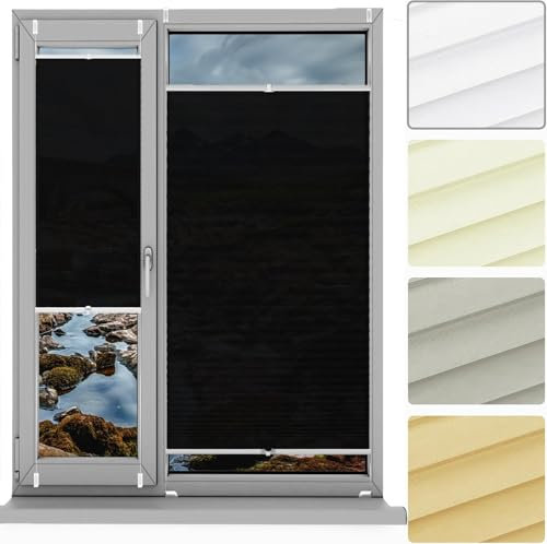 Plissee Plisseerollo Klemmfix Ohne Bohren 78 x 110 cm, Klemmträger Befestigung Klemmträger, Easyfix Faltrollo Plisseerollo Jalousie, Thermo Plissee Ohne Bohren, für Fenster & Tür, Schwarz