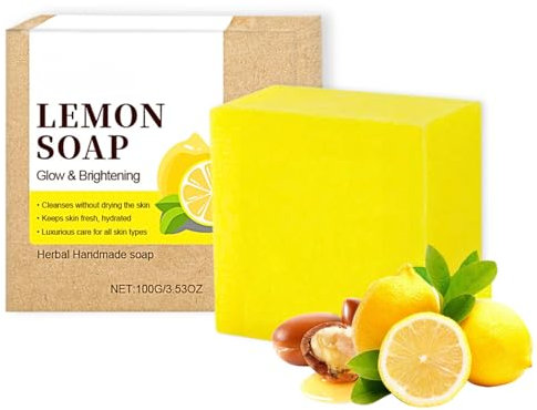 Lemon Soap With Vitamin C, Natural Soap With Shea Butter, Tea Tree Oil, Herbal Handmade Soap, Vitamin C Soap Bar For Face And Body Moisturizing, Bath Soap Bars For Glow & Brightening, 100G/3.53OZ.