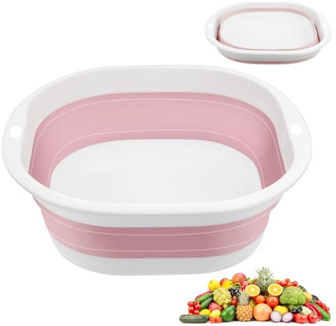 Flintronic Barreño Plegable, Lavabo Portátil, 3.5L Palangana Plegable Multifuncional Cuenco Plegable Portátil Que Ahorra Espacio para Lavar Verduras, lavavajillas, Ropa Interior (Rosa/Pequeño)