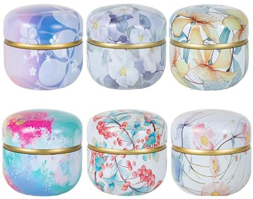 BSTMOME Paquete de 6 latas de té con tapas dobles herméticas, caja de lata redonda de 10 onzas, recipientes de cocina pequeños para almacenamiento de té, café, azúcar, hojas sueltas, dulces, hierbas y