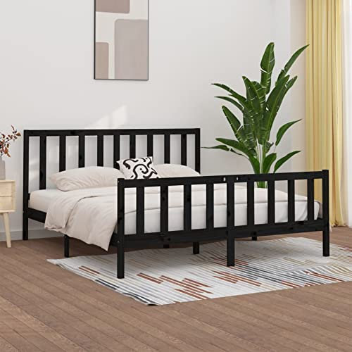 Iiaky Massivholzbett Bettgestell Bed Frame Bett Mit Bettkasten Hausbett Bett Massivholz Schwarz 200x200 cm - 3106857