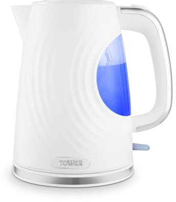 Tower T10083WHT Sonar Textured Kettle with Large Viewing Window & Blue Light, 360 Degree Base, 3000W, 1.7L, White