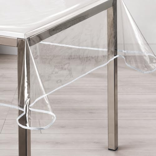topolenashop Tovaglia PVC Trasparente Plastificata Rettangolare 120x140 cm – Tovaglia Impermeabile Lavabile con Bordino Bianco, Protezione Tavolo per Casa e Cucina | 3283402