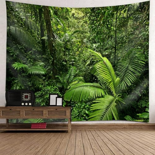 Lirzxin Wandteppich Natur Wald, Wandbehang Grün Tropisch Regenwald Landschaft Tapestry Wandtuch Wandteppiche Dekotuch Strandtuch, 300x256CM