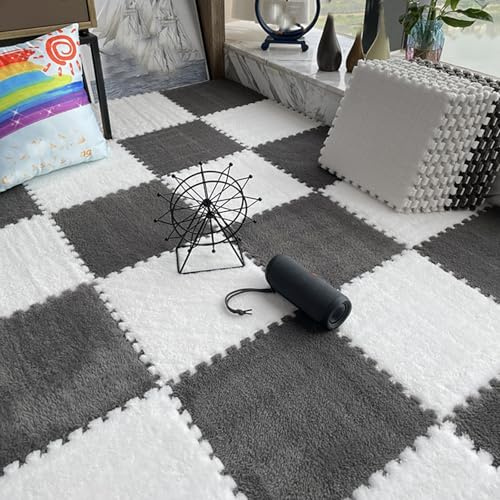 BRCYKRWY Puzzlematte Weiche Plüsch Warme Teppich Volltonfarbe Wohnzimmer Ineinandergreifende Puzzle-teppiche Weiche EVA-Schaumstoffmatten Weicher Geteilter Teppich 10 Stück (1 Stück 30*30cm) Schallsch