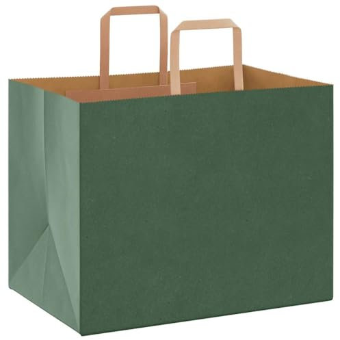vidaXL Papiertragetaschen 250 Stk., Papiertüten mit Henkeln, Kraftpapiertüten, Geschenktüten für Einkaufen Hochzeiten Verpackungen Partys Geburtstag Weihnachten, Grün 32x22x24cm
