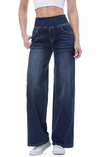 Chasehot Jean Femme,Taille Haute Coupe Droite Straight Jeans,Mode Baggy Jambes Jean,Taille Elastique Large Pantalon Femme
