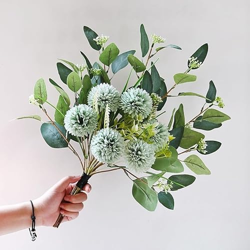 Ximoryn Artificial Flower Bouquet: Faux Hydrangeas with Eucalyptus Leaves (Green)