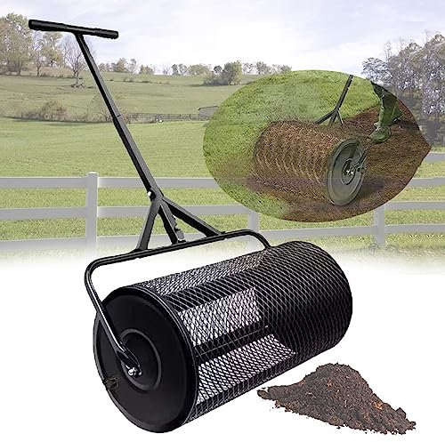 Épandeur de compost de 24 pouces - Épandeur de gazon à roues Épandeur de graines de mousse de tourbe polyvalent avec poignée réglable - pour compost de finition, terre, paillis, engrais, sol, noir