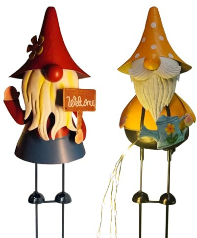 HONGLAND Garden Gnome Statue with Solar Lights -18 Inch Gnomes Decorations with Firework Solar Lights, Birthday Gifts for Woman Grandma for Patio Yard Lawn Porch