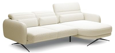DomoHome BARILLO Ecksofa mit Verstellbarer Rückenlehne, Tiefe Sitzfläche, Verstellbare Rückenlehne, Stahlfüße, Elegante Armlehnen, Drei Rückenkissen, Freistehend, 261x170x97 cm Rechte Seite Beige