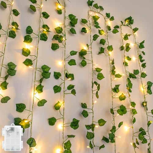 Gcstnn Efeu Lichterkette 10M 100 LED, Efeu Girlande Lichterkette Batterie mit Timing IP65 Wasserdicht, für Hängend Pflanzen, Zimmer, Wand, Weihnachtsdekoration.