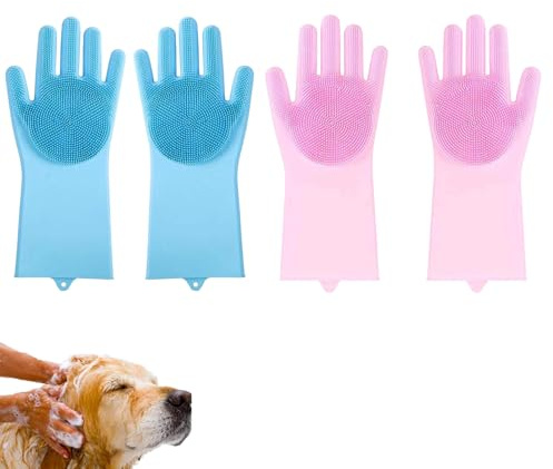 QhgPnt 2 Pcs Dog Washing Gloves, Anti Slip Dog Bathing Gloves, Silicone Cleaning Gloves Multifunction, Cat Grooming Glove Suitable for Pets Such as Long Haired Dogs Short Haired Dogs Cats Rabbits