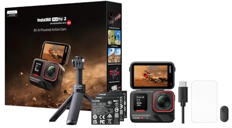Insta360 Ace Pro 2 CREATOR - Action Camera 8K con obiettivo 157°, schermo flip da 2,5 e impermeabile 12 m, kit con 3 batterie, treppiede 2 in 1 2.0 + mini telecomando, pellicola proteggi schermo
