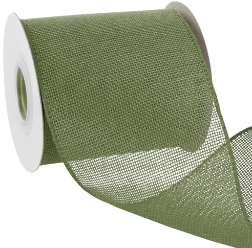 Uiopa Juteband 100mm Breit, 18,2m Vintage Geschenkband Helles Moosgrün mit Draht, Dekoband Jute Sackleinen Ribbon Band für Kränze, Schleifenherstellung, Geschenk, Heimdekoration, DIY Kunsthandwerk