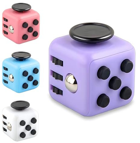 Anti Stress Würfel Set, 4 Stück Fidget Toys in Lila, Weiß, Blau und Rosa, ADHS Würfel für Kinder und Erwachsene, Ideal für Geburtstag, Halloween und Weihnachten