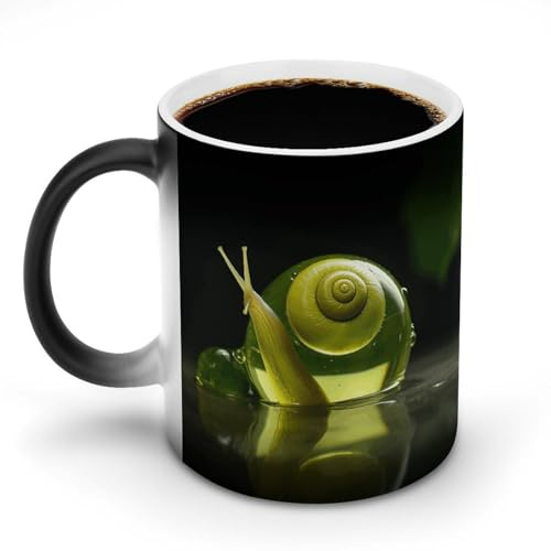 FZMVSQH Glasschnecken-Kaffeetasse, personalisierbar, farbwechselnd, wärmeempfindlich, wärmewechselnd, Kaffeetassen mit Griff, 325 ml, lustige Keramiktasse für Tee, Latte, Milch, Kakao