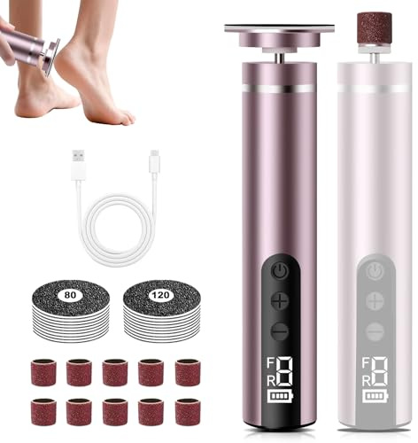 Hornhautentferner Elektrisch, 2 in 1 Elektrischer Hornhautentferner für Füße & Nagelpflege mit LCD Display und 9 Stufen, Wiederaufladbare Foot Glow Hornhaut Entferner für rissige Fersen,Hornha