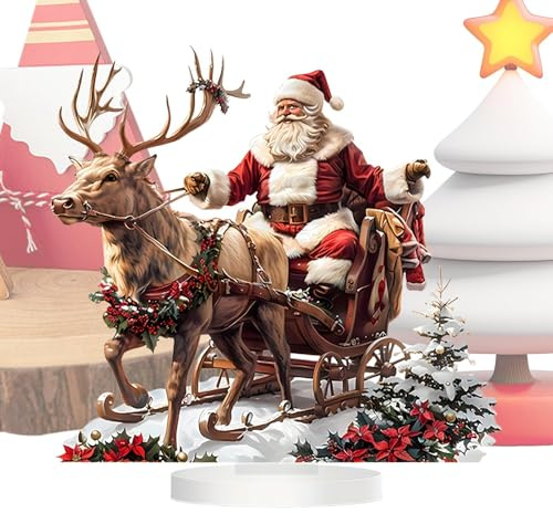 Figura de trineo de Santa Claus con Reno de Navidad - Decoración de trineo de Acrílico, Ornamento de vacaciones de granja | Figura de Papá Noel impermeable para exhibición de maceta, decoración fe