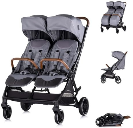 Chipolino, carrozzina gemellare Twinity coprigambe borsa fasciatoio portabibite, colori:grigio
