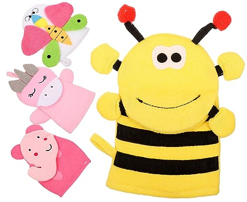 Gatuida Cartoon Badehandschuhe aus Komposit Baumwolle 4 Stück-pack Zufälliger Stil mit Einzigartigem Design Leicht zu Tragen zur Sanften Körperreinigung für Kinder für Dusche und Bad
