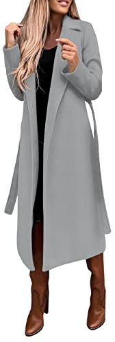 Abrigo de lana sintética para mujer, abrigo fino, gabardina, chaqueta larga para mujer, cinturón largo, elegante, abrigo cálido y mullido