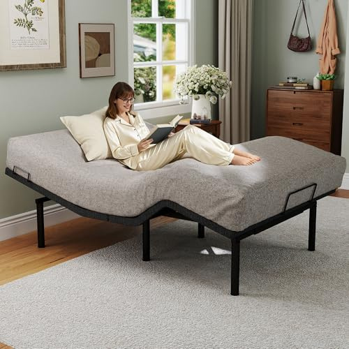Hanherry Adjustable Bed Frame Queen Size, Zero Gravity Anti-Snore Ergonomic Electric Bed Base with Wireless Remote, Under Nightlight, Quick Assembly，Adjustable Height, 4 USB Ports