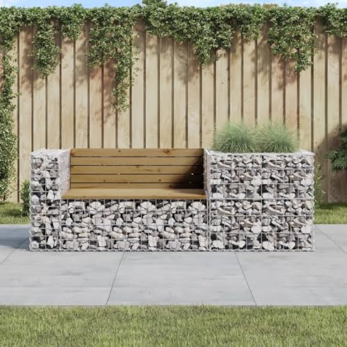 GCHDHAPB Outdoor Outdoor Seating,Outdoor Benches-Garden Bench with Gabion Basket Impregnated Wood Pine