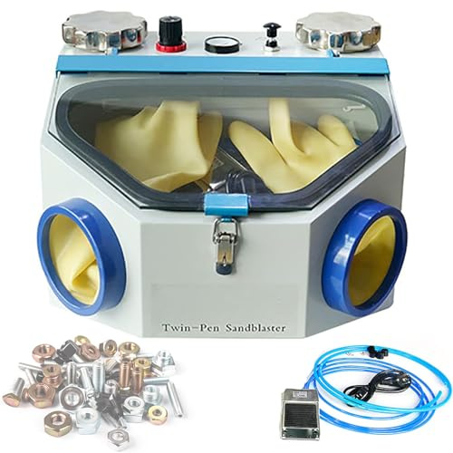 Mavdecll Sableuse Fine avec Double Stylo, Collecteur De Poussière De Sablage, avec Source De Lumière LED, Double Système De Filtre, Commande À Pédale, pour La Restauration des Matériaux