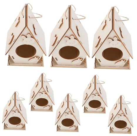 BESPORTBLE 8PCS Wooden Birdhouse Craft Kit DIY Paint Your Own Birdhouse with Smooth Surface for Creative Family Art Projects Educational Crafts