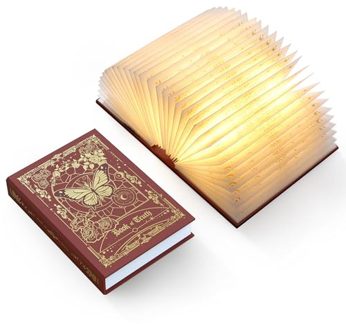 ZBOLE Magic Truth Book Light - Rechargeable LED Book Lamp for Home Decor, Ideal Christmas & Bookworm Gifts with Gold Foil Embossed Cover, Warm White Light for Entertainment & Relaxation (Red)