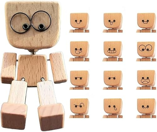 LuWomenre Schüttelnde Holzmann-Figur, Charmante Holzfigur mit einem Lächeln, Wackelnde Holzfiguren, Lebendig Wackelkopf-Autodekoration, Handgefertigte Auto Dekoration, Geschenke für Männer