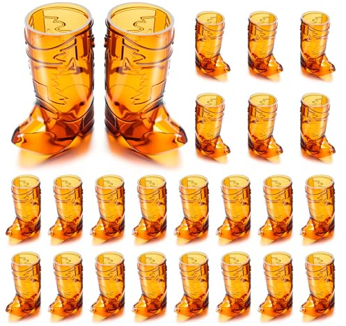 SAIAOKJ Cowboy Boot Shot Glasses, 24 Pcs 1 Oz Mini Plastic Boot Shot Glass, Reusable Plastic Cups for Cowboy Cowgirl Western Theme Party Supplies Bachelorette Birthday Party Favors (Brown)