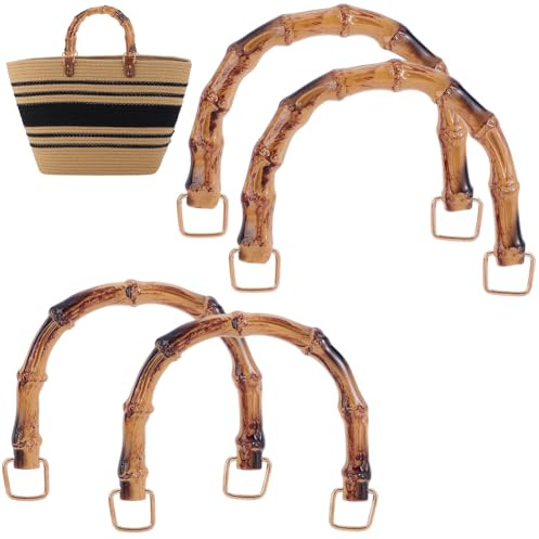 Beebeecraft 4 Manico per Borsa 2 Stili in Resina Imitazione bambù A Forma di U di Ricambio con Fibbie Quadrate per La Realizzazione di Borse Fai da Te.