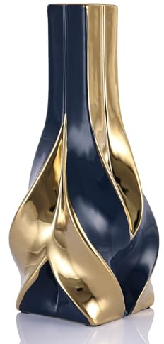 oliruim Keramikvase, 26,9 cm hoch, Blau und Gold, moderne elegante Heimdekoration für Wohnzimmer, Tischdekoration, Schreibtisch, Büro, perfekt für Pampasgras (Blaugold)