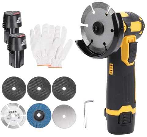 Mini smerigliatrice angolare con motore brushless, lucidatrice elettrica a batteria da 12 V con 6 lame e 2 batterie da 1500 mAh, impugnatura ergonomica per taglio e levigatura