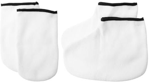 Paraffinwachshandschuhe aus Polyester, 2 Paar für Hände und Füße | Knitted Fabric, Weiß, 1 Paar Handschutz und 1 Paar Fußabdeckung, für Salon und Zuhause