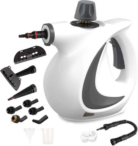 ZUSKYZU Handheld Steam Cleaner, 250ml Pressurised Multi-Purpose with 12 Accessories, Chemical Free for Home Use, Floor, Tile, Windows, Couch, Grout
