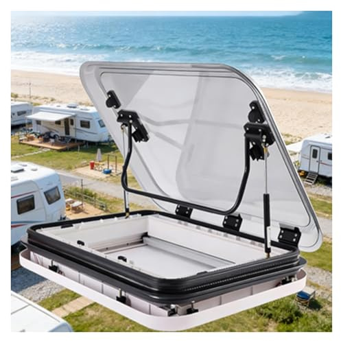Universelle Dachluke für Wohnmobile, Wohnmobil Schiebedach, mit LED-Leuchten, Aluminiumlegierung, Innenrahmen aus ABS mit LED-Beleuchtung(80x50cm)