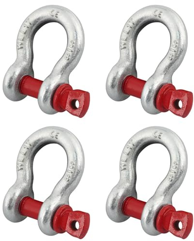 Eulihent 4 Piezas Grilletes 1t Grillete de Acero Cargas con Perno Ocular | Acero Galvanizado en Caliente | Grillete para Remolcar, Arrastrar y Recuperar Vehículo (WLL: 1,0 t)