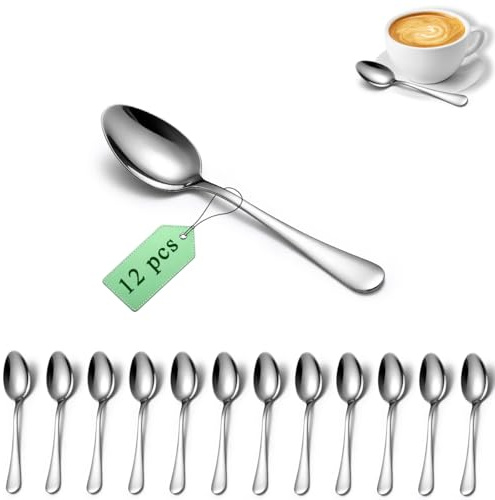 Demitasse Espresso Spoons 12 Pieces 5.5, Berglander Stainless Steel Mini Spoons Set for Coffee, Dessert, Ice Cream, Metal Cutlery Spoon for Home, Kitchen, Restaurant Café, Dishwasher Safe