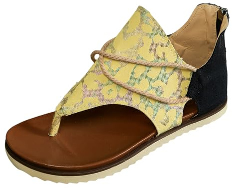 Generisch Sandali da donna, sandali leggeri senza tacco, sandali da trekking, scarpe piatte con chiusura lampo, sandali da trekking, giallo., 38.5 EU