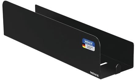 WENKO Turbo-Loc Wandablage Mod. Lizan, aus Edelstahl, rostfrei, selbstklebend, Starke Haftung, Wandmontage ohne Bohren, Duschablage, extratief, Badablage mit Wasserablauf und 2 Haken, schwarz matt