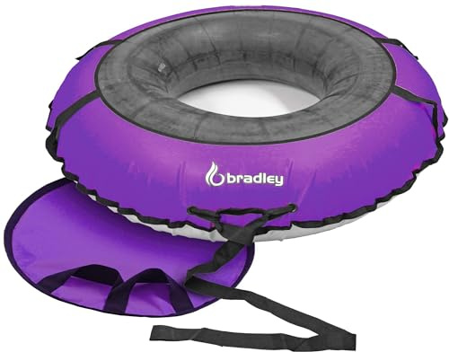 Bradley Colossal 60 Snow Tube with Slick, Heavy-Duty Bottom for Fast Sledding – Large Rubber Truck Tire Tube with Cover, 4 Handles, Patented Tow Strap and Made in USA Purple (Deluxe Edition)