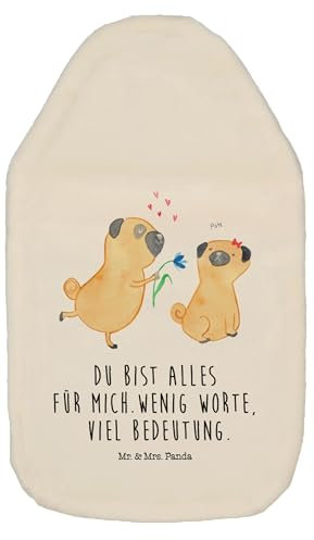 Mr. & Mrs. Panda Wärmflasche Mops Verliebt - Geschenk, Körnerkissen, Hund, Wärmflasche mit Bezug, Kleine Wärmflasche, Liebe, Möpse, Sprüche,