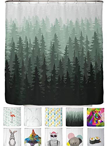 arteneur® - Tannenwald - Anti-Schimmel Duschvorhang 180x200 - Recycelt mit Öko-Tex Standard 100 - Beschwerter Saum, Blickdicht, Wasserdicht, Waschbar, 12 Ringe & E-Book mit Reinigungs-Tipps