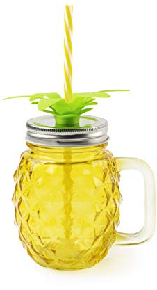 Excelsa Bicchiere/Mug con Cannuccia Tropical Becher mit Strohhalm, Glas, gelb