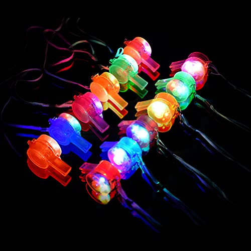 M.best Glow Whistles Bulk Party Supplies - LED Light Up Whistle with Lanyard Necklace Glow in The Dark Fun Party Favors for Kids & Adults,12 Pack